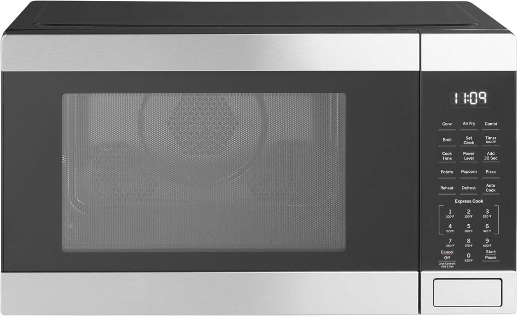 GE 3-in-1 Countertop Microwave Oven | Complete With Air Fryer, Broiler Convection Mode | 1.0 Cubic Feet Capacity, 1,050 Watts | Kitchen Essentials for the Countertop or Dorm Room | Stainless Steel