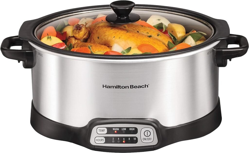 Hamilton Beach 33662 Programmable Slow Cooker with 6 Quart Stovetop-Safe Sear Cook Crock, Silver