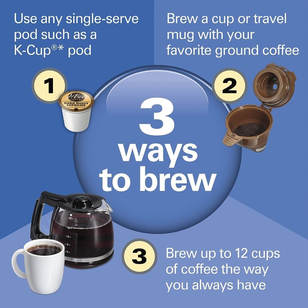 Hamilton Beach 49902 FlexBrew Trio 2-Way Coffee Maker, Compatible with K-Cup Pods or Grounds, Combo, Single Serve Full 12c Pot, Black - Fast Brewing