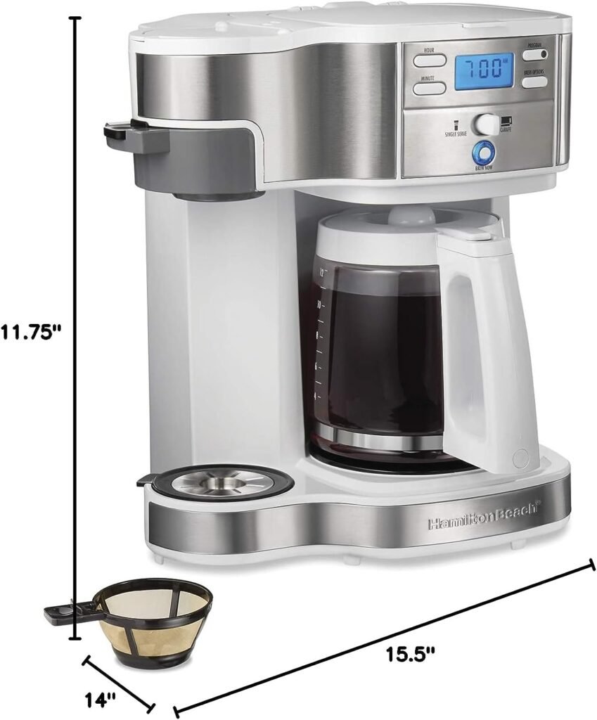 Hamilton Beach 49933 2-Way 12 Cup Programmable Drip Coffee Maker  Single Serve Machine, Glass Carafe, Auto Pause and Pour, White