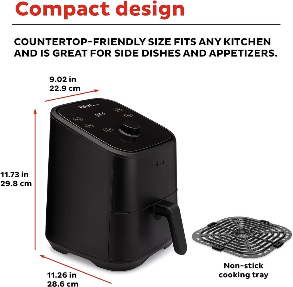 Instant Vortex 4-in-1, 2-QT Mini Air Fryer Oven Combo, From the Makers of Instant Pot with Customizable Smart Cooking Programs, Nonstick and Dishwasher-Safe Basket, App with over 100 Recipes, Black