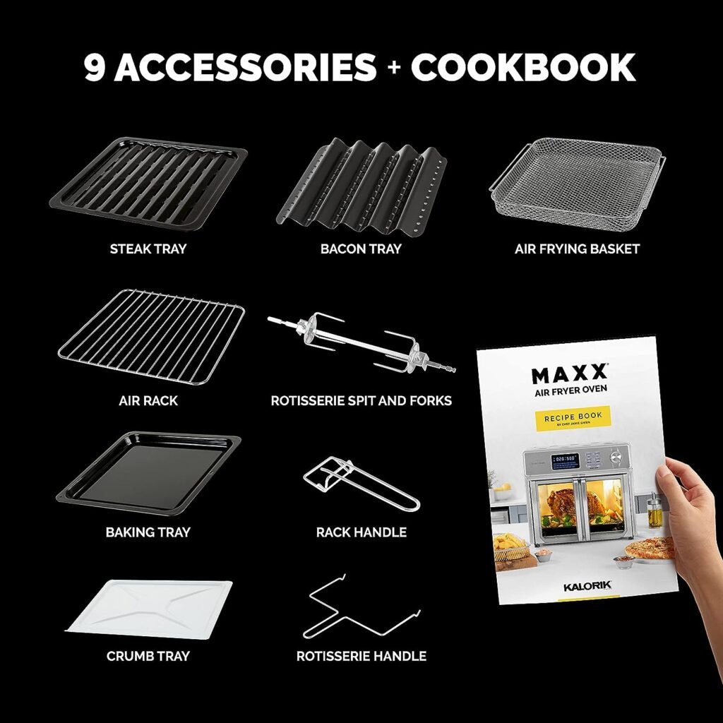 Kalorik® MAXX® Digital Air Fryer Oven, 26 Quart, 10-in-1 Countertop Toaster Oven Air Fryer Combo-21 Presets up to 500 degrees, Includes 9 Accessories Cookbook