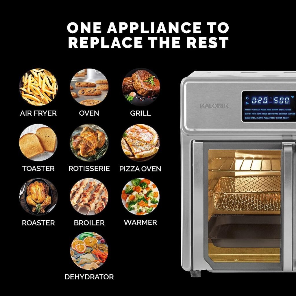 Kalorik® MAXX® Digital Air Fryer Oven, 26 Quart, 10-in-1 Countertop Toaster Oven Air Fryer Combo-21 Presets up to 500 degrees, Includes 9 Accessories Cookbook