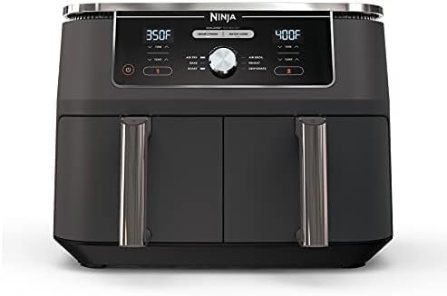 Ninja DZ401 Foodi 10 Quart 6-in-1 DualZone XL 2-Basket Air Fryer with 2 Independent Frying Baskets, Match Cook  Smart Finish to Roast, Broil, Dehydrate  More for Quick, Easy Family-Sized Meals, Grey