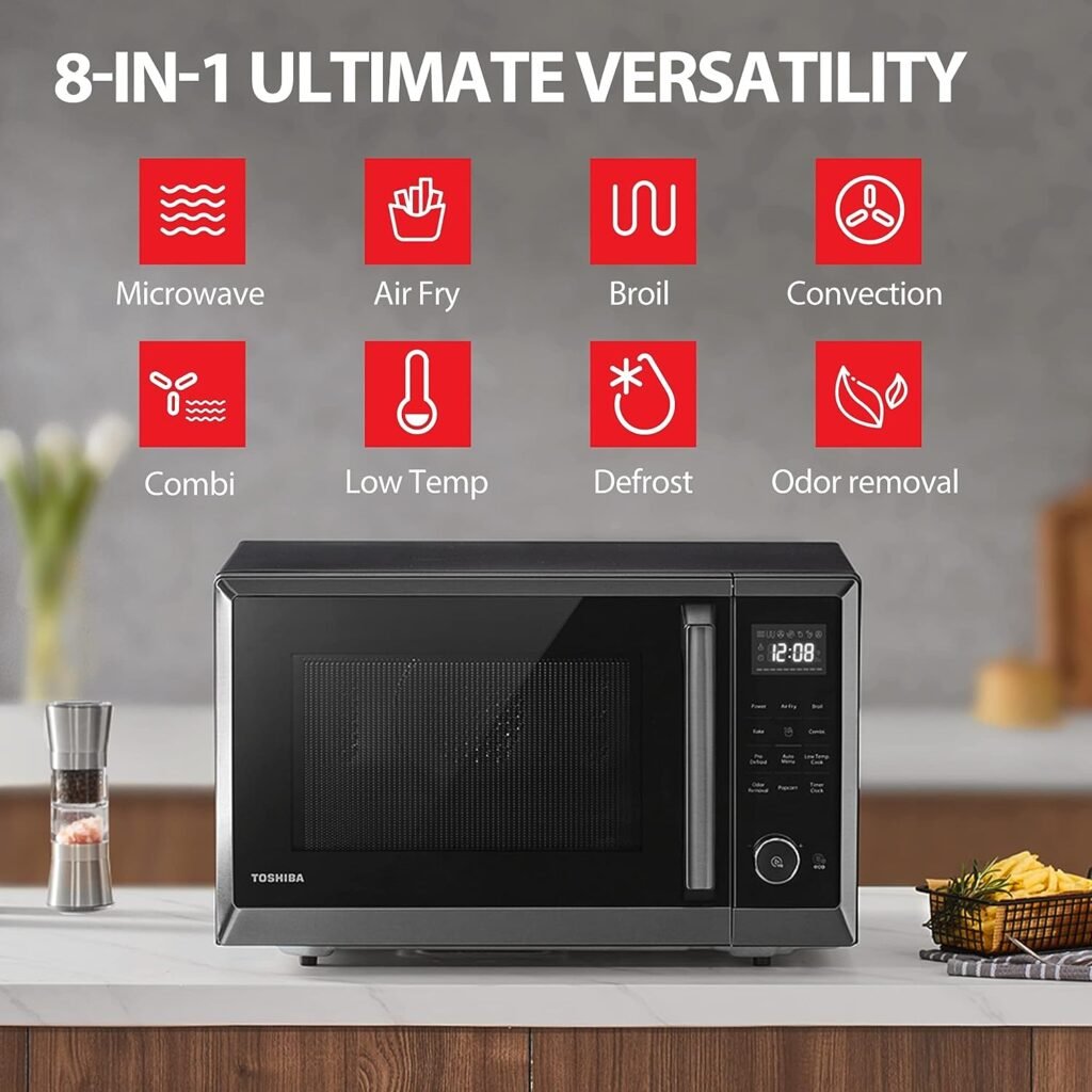 TOSHIBA Air Fryer Combo 8-in-1 Countertop Microwave Oven, Convection, Broil, Odor removal, Mute Function, 12.4 Position Memory Turntable with 1.0 Cu.ft, Black stainless steel, ML2-EC10SA(BS)