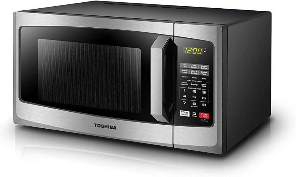 TOSHIBA EM925A5A-SS Countertop Microwave Oven, 0.9 Cu Ft With 10.6 Inch Removable Turntable, 900W, 6 Auto Menus, Mute Function ECO Mode, Child Lock, LED Lighting, Stainless Steel