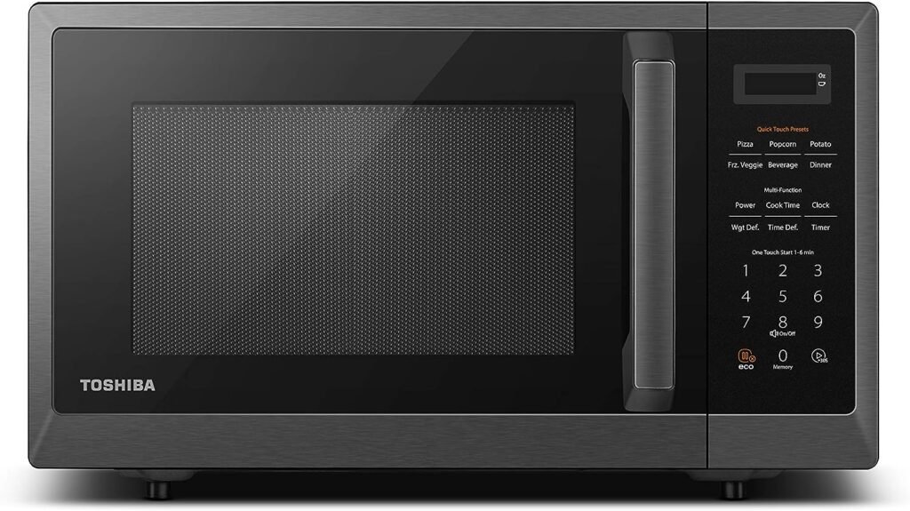 TOSHIBA ML2-EM09PA(BS) Small Countertop Microwave Oven With 6 Auto Menus, Kitchen Essentials, Mute Function  ECO Mode, 0.9 Cu Ft, 10.6 Inch Removable Turntable, 900W, Black Color
