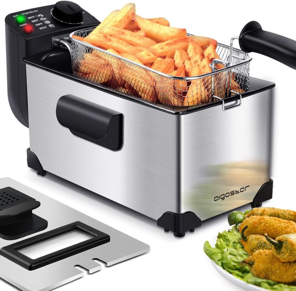 Aigostar Deep Fryer, Electric Deep Fat Fryers with Baskets, 3.2 QT Capacity Oil Frying Pot with Temperature Control  View Window, ETL Certificated, 1650W, Professional Style, Ushas