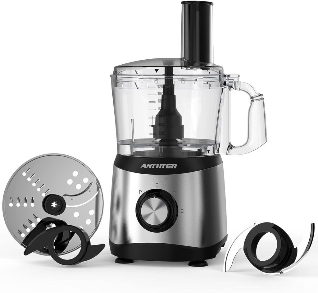Anthter CY-367 Food Processor Vegetable Chopper for Slicing, Shredding, Chopping, Dough and Purees, 7 Processor Cups, 600W,Stainless Steel