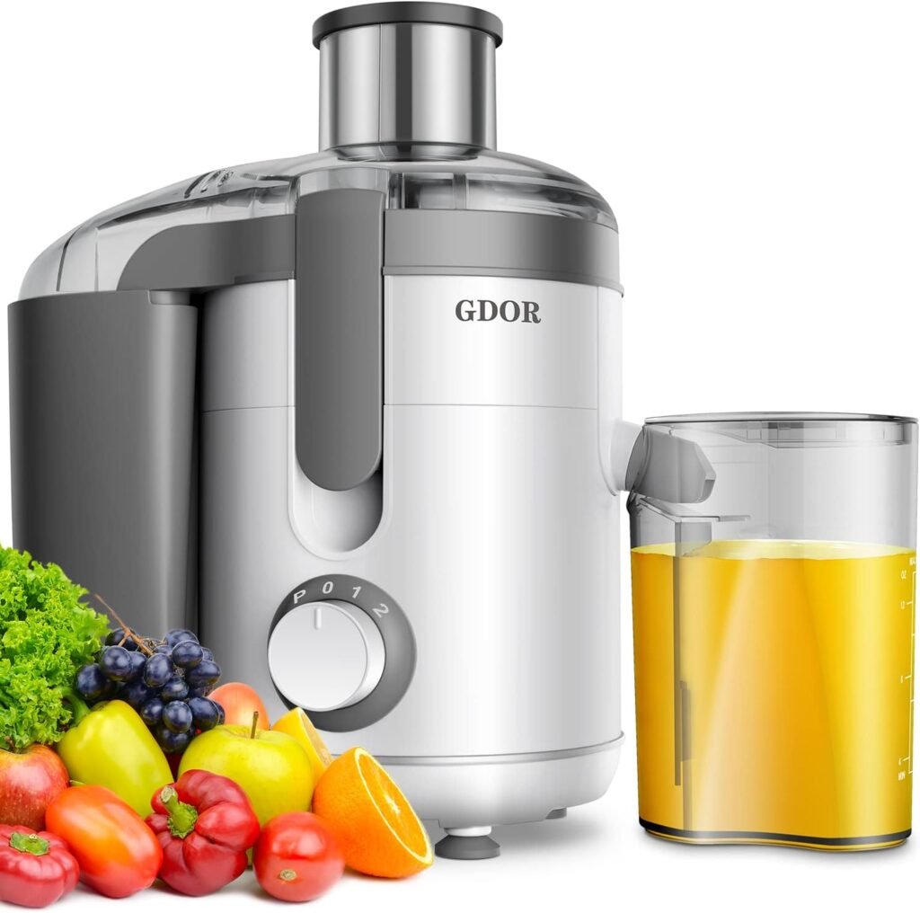 Centrifugal GDOR Juicer Machines with Titanium Enhanced Cut Disc, Dual Speeds Juice Maker with 2.5 Feed Chute, for Fruits and Veggies, Anti-Drip, Includes Juice Jug, Cleaning Brush, BPA-Free, Grey