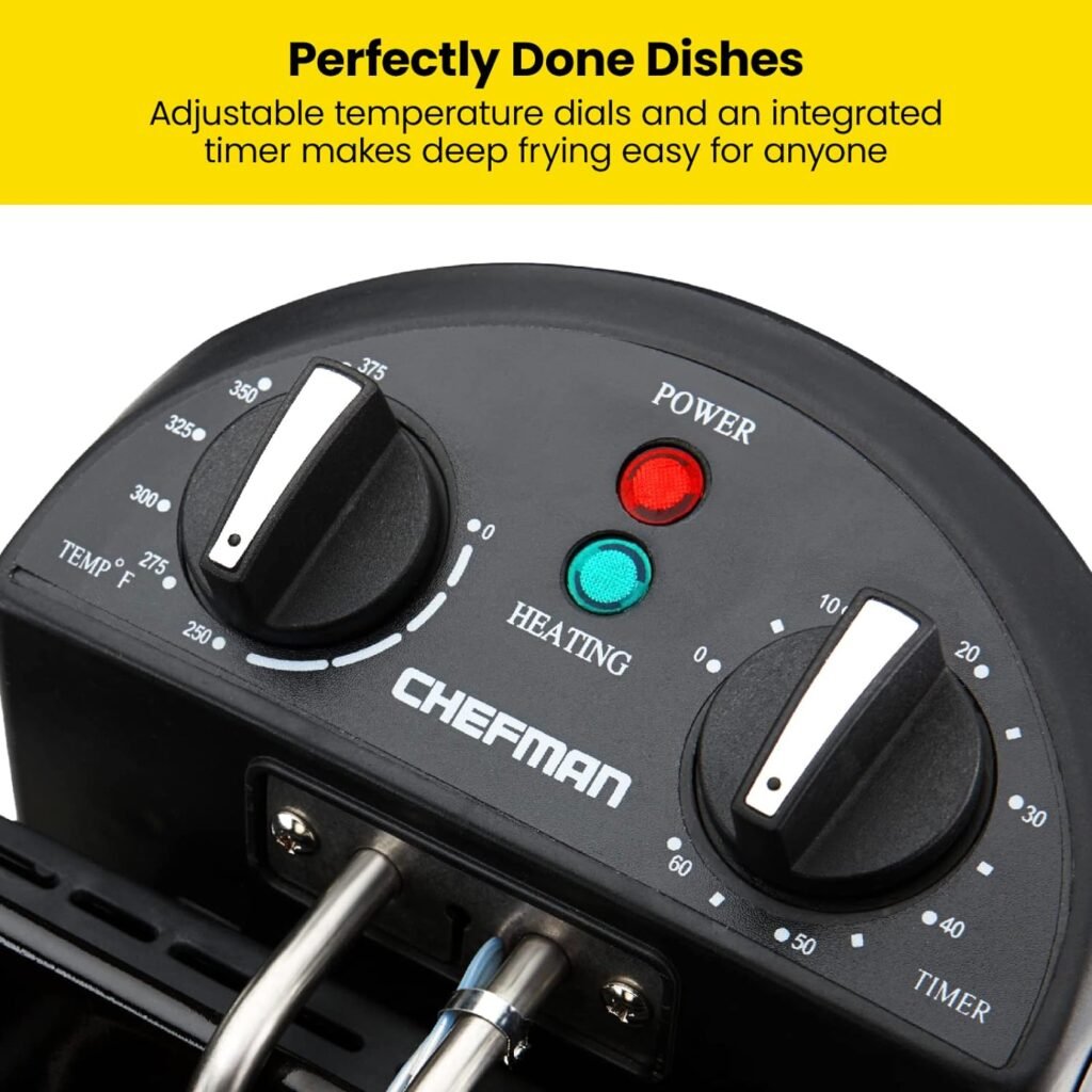 Chefman 4.5 Liter Deep Fryer w/Basket Strainer, XL Jumbo Size, Adjustable Temperature  Timer, Perfect for Fried Chicken, Shrimp, French Fries, Chips  More, Removable Oil-Container, Stainless Steel