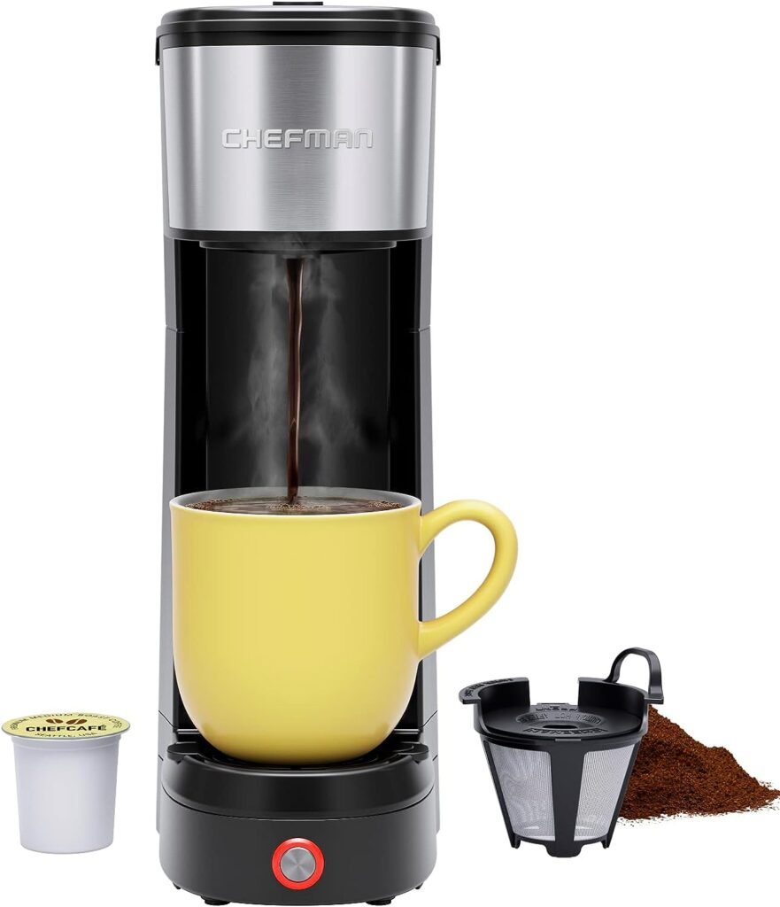 Chefman Single Serve Coffee Maker: K-Cup  Ground Compatible, Single Cup 6-14 oz Portable Drip Coffee Machine with Filter - Perfect for College  Coffee Lovers