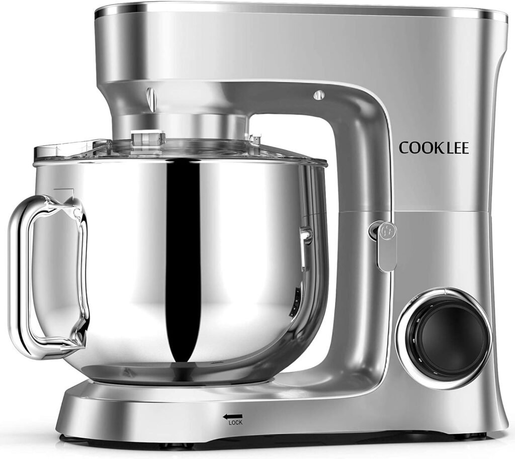 COOKLEE Stand Mixer, 9.5 Qt. 660W 10-Speed Electric Kitchen Mixer with Dishwasher-Safe Dough Hooks, Flat Beaters, Wire Whip  Pouring Shield Attachments for Most Home Cooks, SM-1551, Silver