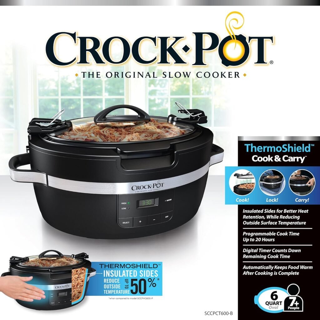 Crockpot Thermoshield Easy Carry Handles |6 Quart Manual Slow Cooker, Black