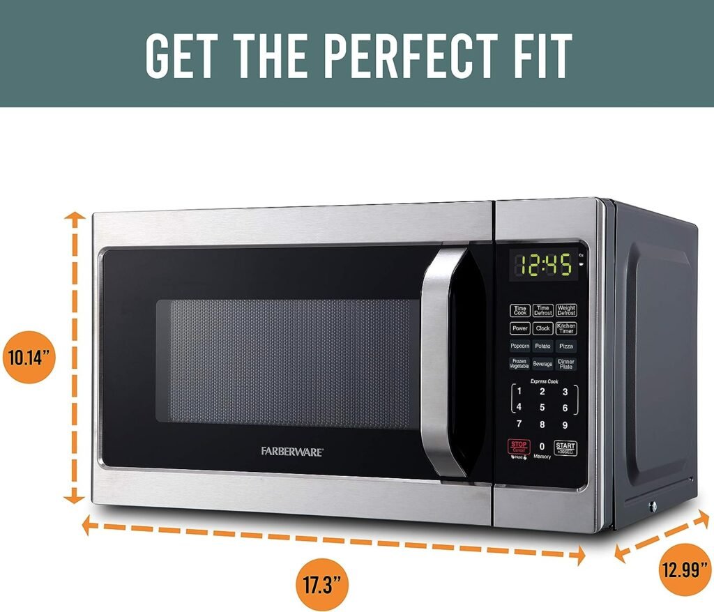 Farberware Countertop Microwave 700 Watts, 0.7 cu ft - Microwave Oven With LED Lighting and Child Lock - Perfect for Apartments and Dorms - Easy Clean Stainless Steel