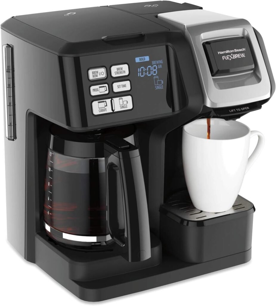 Hamilton Beach 49976 FlexBrew Trio 2-Way Coffee Maker, Compatible with K-Cup Pods or Grounds, Combo, Single Serve  Full 12c Pot, Black