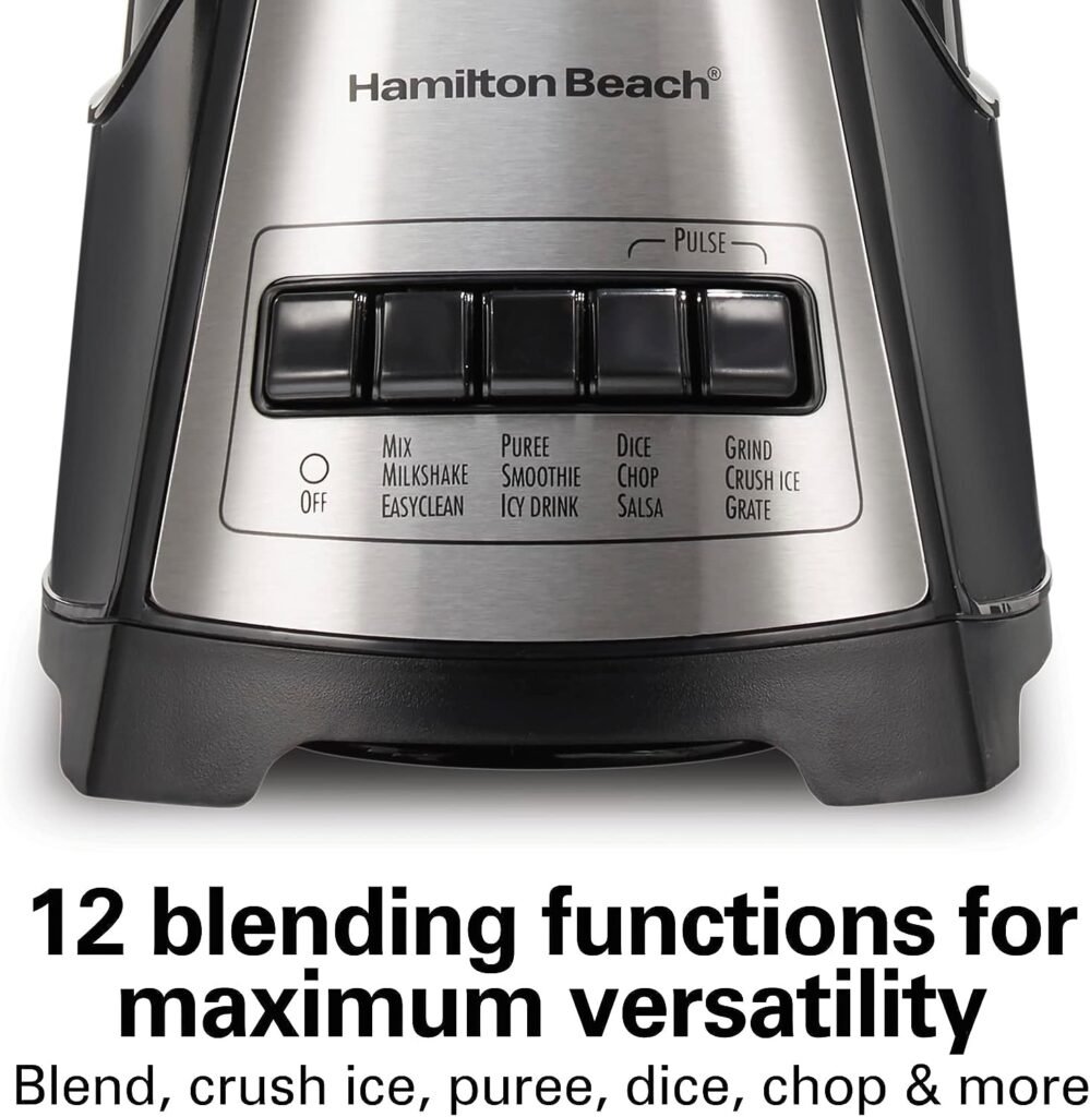 Hamilton Beach Power Elite Wave Action blender-for Shakes  Smoothies, Puree, Crush Ice, 40 Oz Glass Jar, 12 Functions, Stainless Steel Ice Sabre-Blades, Black (58148A)