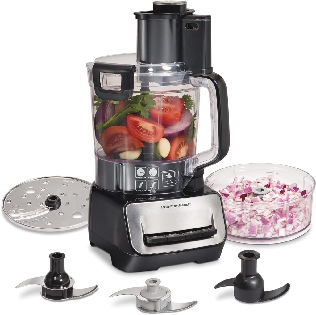 Hamilton Beach Stack  Snap Food Processor and Vegetable Chopper, BPA Free, Stainless Steel Blades, 14 Cup + 4-Cup Mini Bowls, 3-Speed 500 Watt Motor, Black (70585)