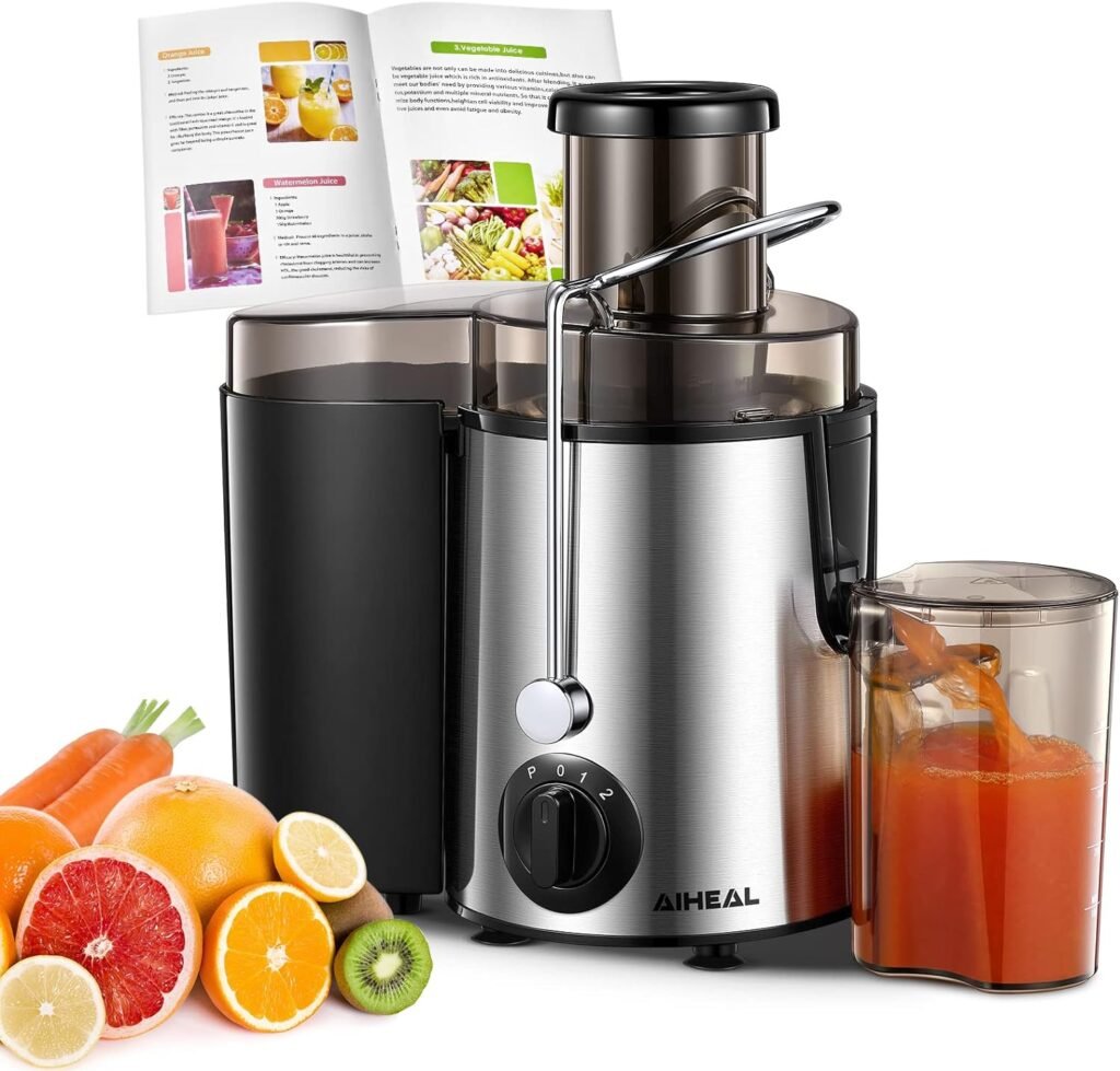 Juicer Machines, Aiheal Juicer Whole Fruit and Vegetables Easy to Clean, Centrifugal Juicer with 3 Speed Control, Upgraded 400W Motor, Cleaning Brush and Recipe Included
