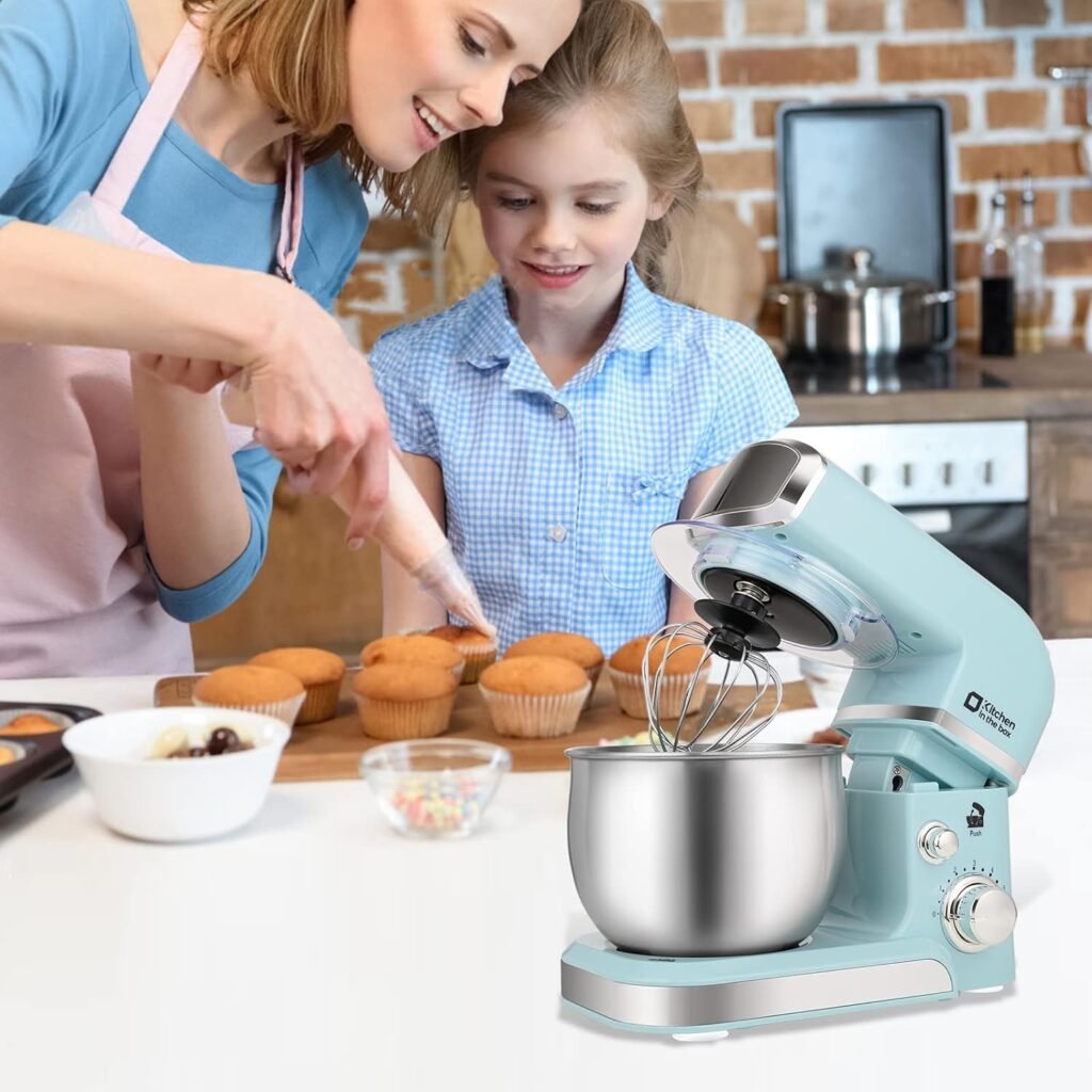 Kitchen in the box Stand Mixer,3.2Qt Small Electric Food Mixer,6 Speeds Portable Lightweight Kitchen Mixer for Daily Use with Egg Whisk,Dough Hook,Flat Beater (Blue)