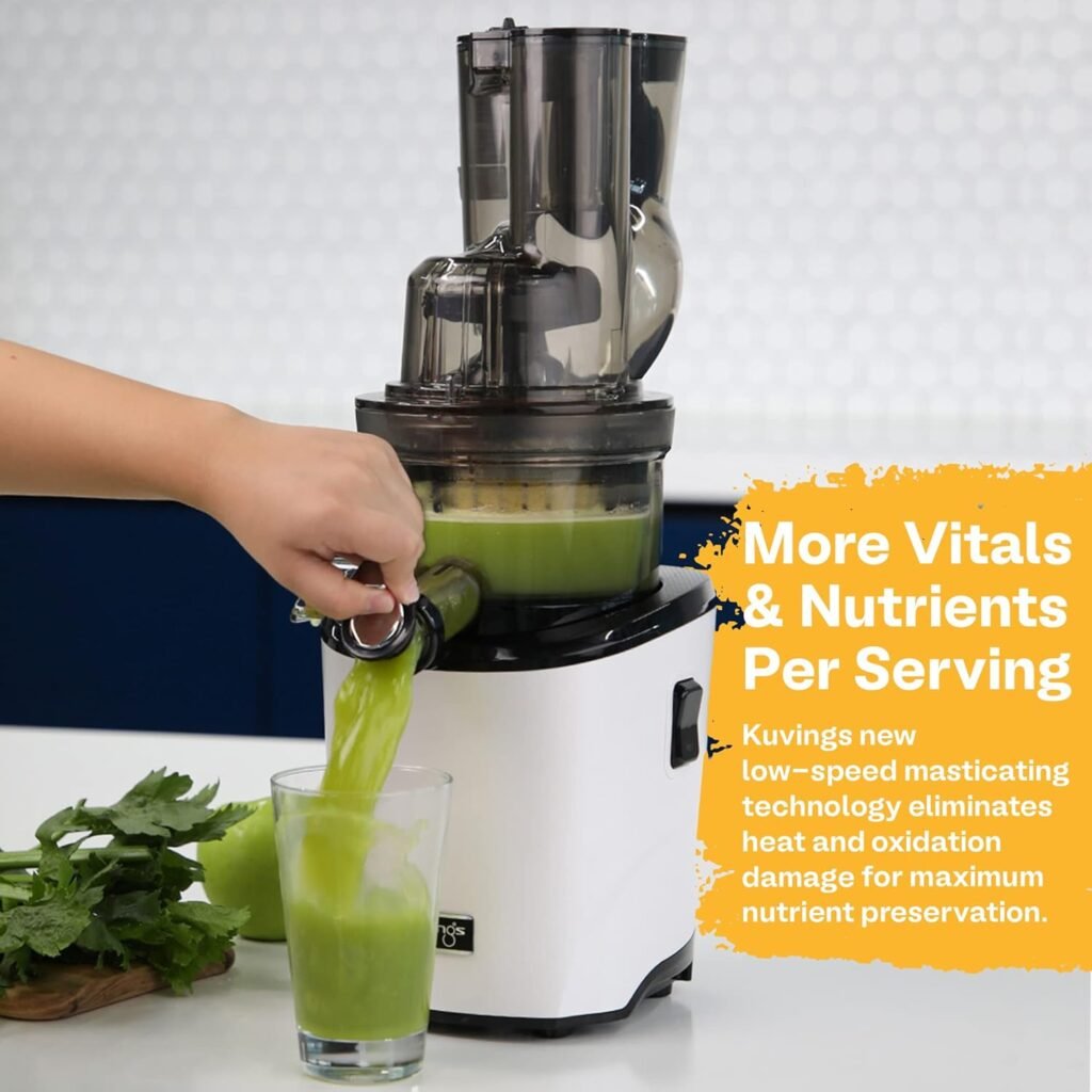 Kuvings Whole Slow Juicer REVO830W Cold Press Masticating Juicer Machine | Extra Wide 88mm  48mm Food Chutes | Quiet Strong Motor Auto-Cut Fruits  Veggies | Smoothie Sorbet Attachment | White