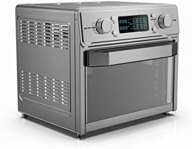 leiko 2023 Air Fryer Toaster Oven Combo, 26.5 QT Large Capacity Rotisserie and Convention Countertop , 6 slices toast, 12-inch pizza, with rotisserie handle and shaft, rack handle,wire rack, basket, baking pan and tray Cooking Accessories Included, easy diswasher, 24-in-1 Functions, Stainless Steel, Silver, 1700W.