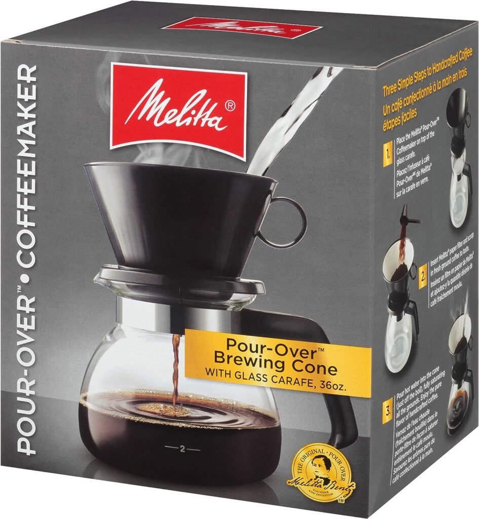 Melitta Pour-Over Coffee Brewer W/ Glass Carafe, Holds 6 - 6 Oz Cups, Black