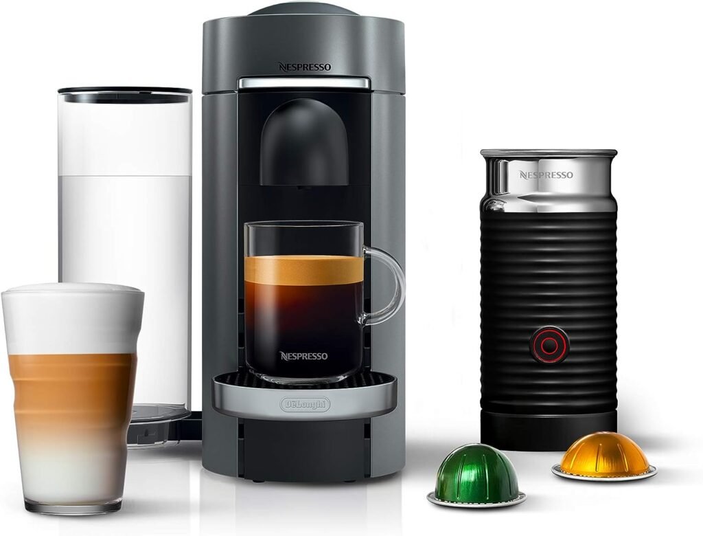 Nespresso VertuoPlus Deluxe Coffee and Espresso Machine by DeLonghi with Milk Frother, Titan,Gray