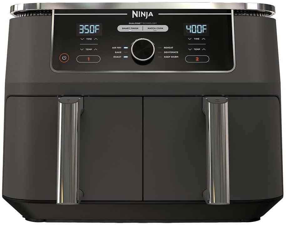 Ninja AD350CO Foodi 10 Quart 6-in-1 DualZone XL 2-Basket Air Fryer with 2 Independent Frying Baskets, Match Cook  Smart Finish to Roast, Broil, Dehydrate  More for Quick, Easy Family-Sized Meals, Grey (Renewed)