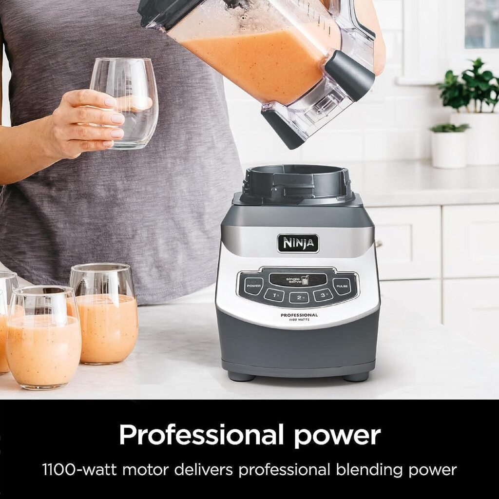 Ninja BL660 Professional Compact Smoothie Food Processing Blender, 1100-Watts, 3 Functions -for Frozen Drinks, Smoothies, Sauces, More, 72-oz.* Pitcher, (2) 16-oz. To-Go Cups Spout Lids, Gray
