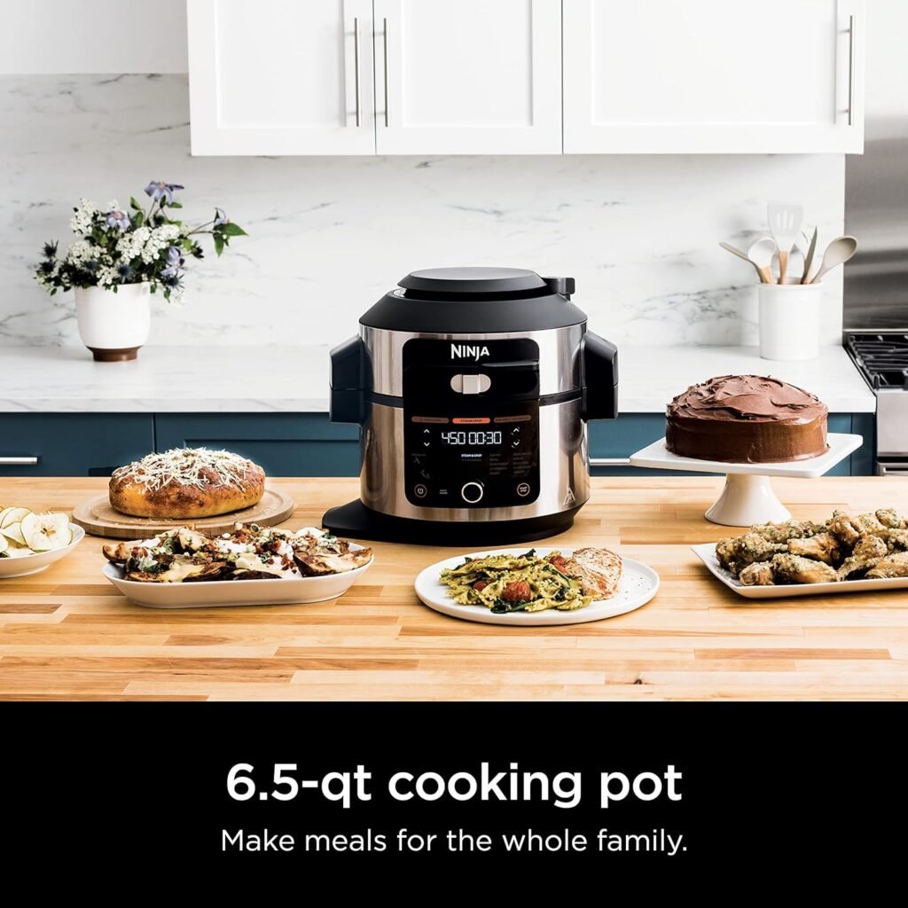 Ninja OL501 Foodi 6.5 Qt. 14-in-1 Pressure Cooker Steam Fryer with SmartLid, that Air Fries, Proofs  More, with 2-Layer Capacity, 4.6 Qt. Crisp Plate  25 Recipes, Silver/Black