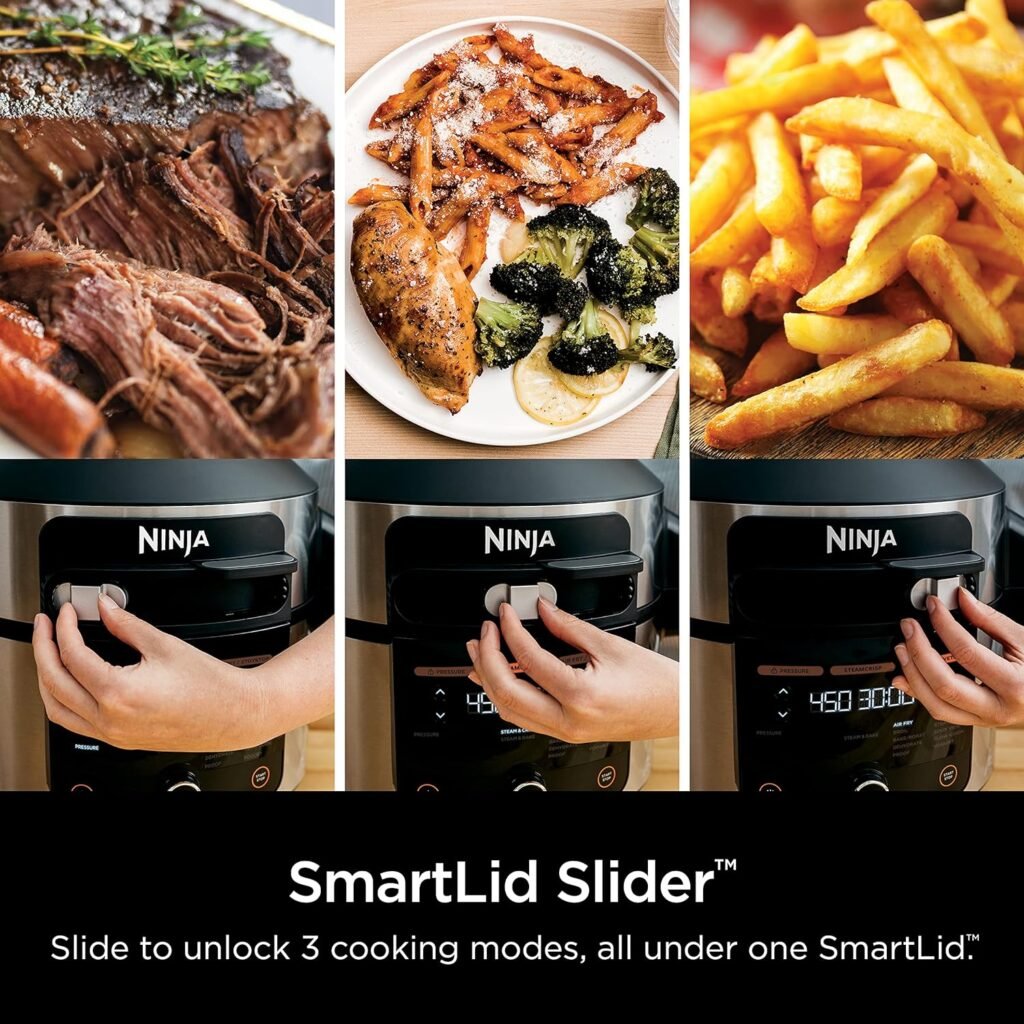 Ninja OL501 Foodi 6.5 Qt. 14-in-1 Pressure Cooker Steam Fryer with SmartLid, that Air Fries, Proofs  More, with 2-Layer Capacity, 4.6 Qt. Crisp Plate  25 Recipes, Silver/Black