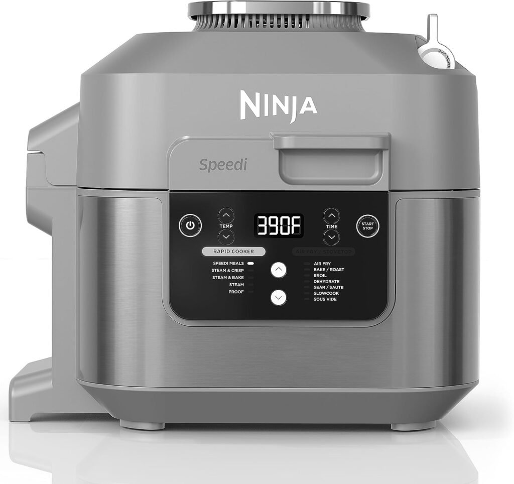 Ninja SF301 Speedi Rapid Cooker  Air Fryer, 6-Quart Capacity, 12-in-1 Functions to Steam, Bake, Roast, Sear, Sauté, Slow Cook, Sous Vide  More, 15-Minute Speedi Meals All In One Pot, Sea Salt Gray