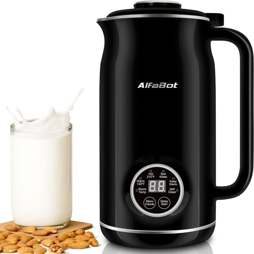 Nut Milk Maker, Automatic Almond Milk Machine for Homemade Plant-Based Milk, Oat, Soy, Almond Cow and Dairy Free Beverages, 20 oz Soy Milk Maker with Delay Start/Keep Warm/Self-Cleaning/Boiling, Black