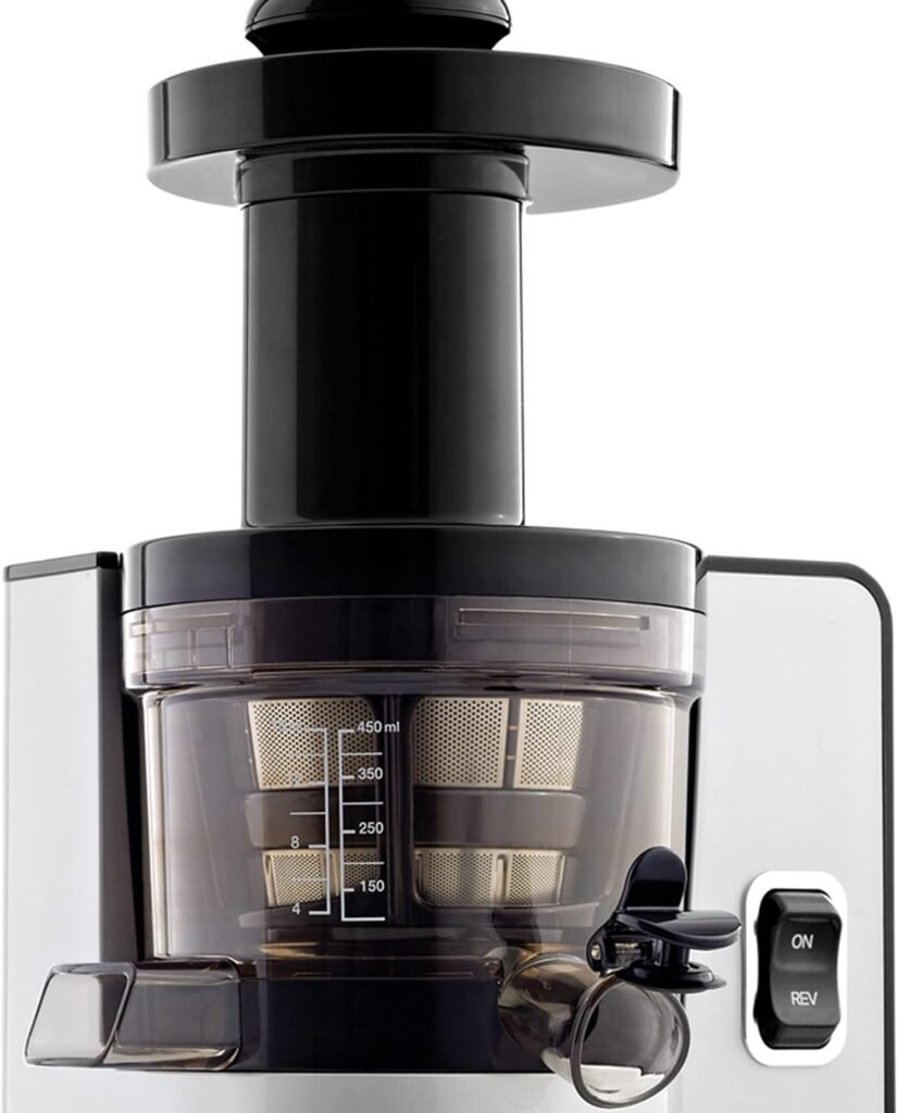 Omega VSJ843QS Vertical Masticating 43 RPM Compact Cold Press Juicer Machine with Automatic Pulp Ejection, 150-Watt, Silver