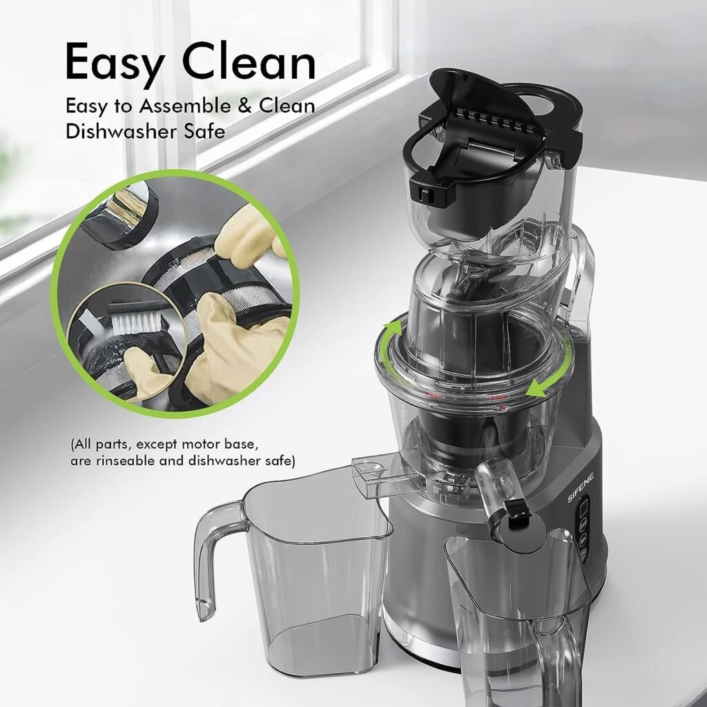SiFENE Cold Press Juicer Machines, Big Mouth 83mm Opening Whole Slow Masticating Juicer, Easy-Clean Juice Extractor Maker For Full-Bodied Fruit  Veg Juice, High Yield, BPA-Free, Gray