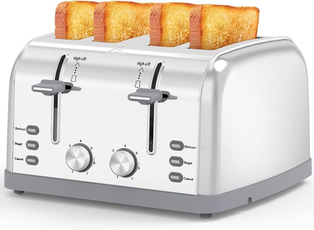 Toaster 4 Slice,Retro Stainless Steel Toater with 7 Shade Settings,Best Prime Toaster for Waffles, 4 Slice Toaster with 3 Mode，Bagels and More Lainsten Toaster T-527