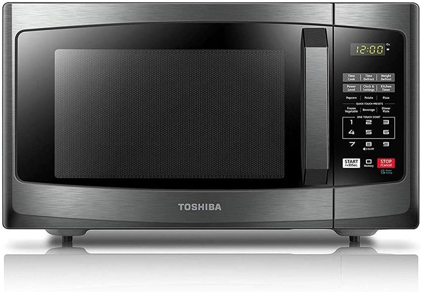 TOSHIBA EM925A5A-BS Countertop Microwave Oven, 0.9 Cu Ft With 10.6 Inch Removable Turntable, 900W, 6 Auto Menus, Mute Function  ECO Mode, Child Lock, LED Lighting, Black Stainless Steel