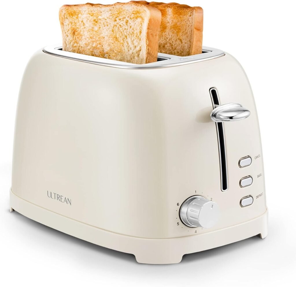 Ultrean Toaster 2 Slice with Extra-Wide Slot for Toasting Bagels, Breads, Waffles  More, Stainless Steel Material with Removable Crumb Tray, 6 Browning Settings