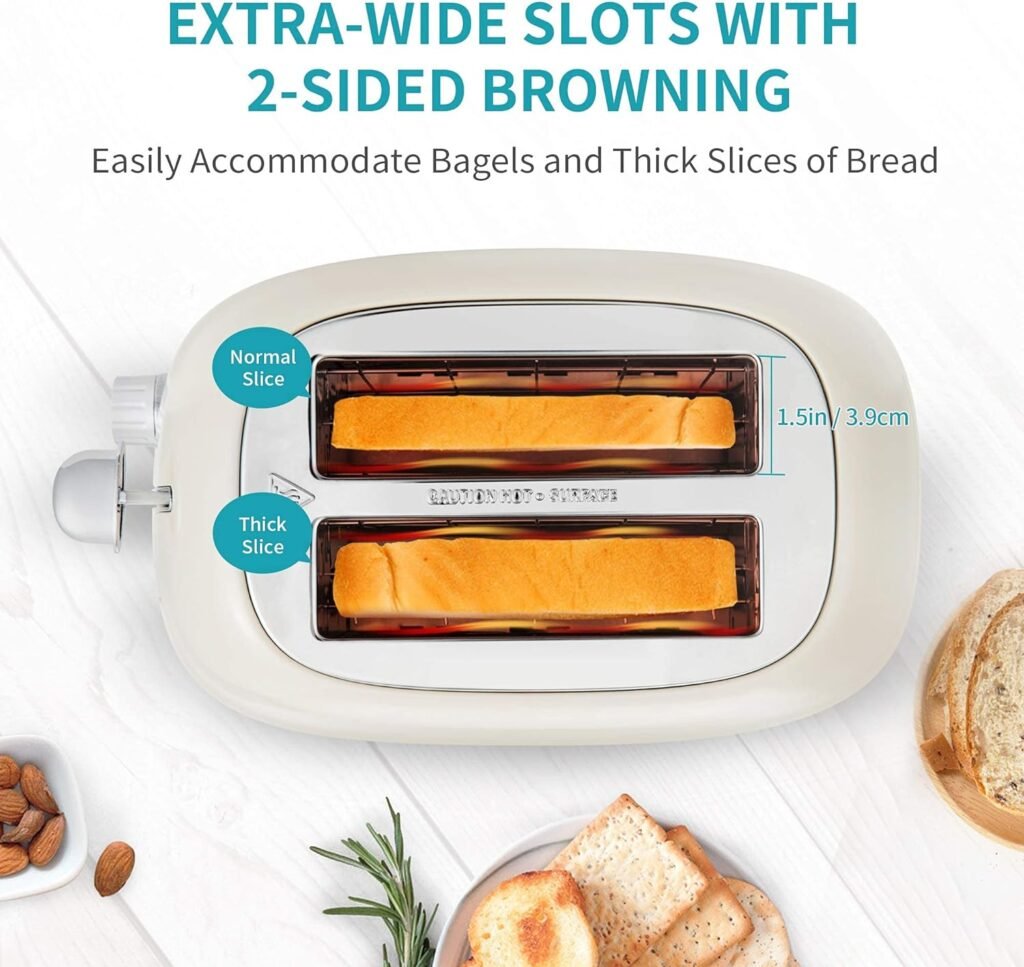 Ultrean Toaster 2 Slice with Extra-Wide Slot for Toasting Bagels, Breads, Waffles  More, Stainless Steel Material with Removable Crumb Tray, 6 Browning Settings