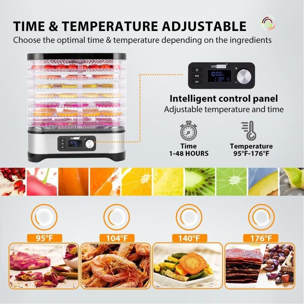 VIVOHOME Electric 400W 8 Trays Food Dehydrator Machine with 48H Timer and Temperature Control 95-176℉, BPA Free, Fine-meshed Plastic Sheet and Silicone Trivet Tong Included