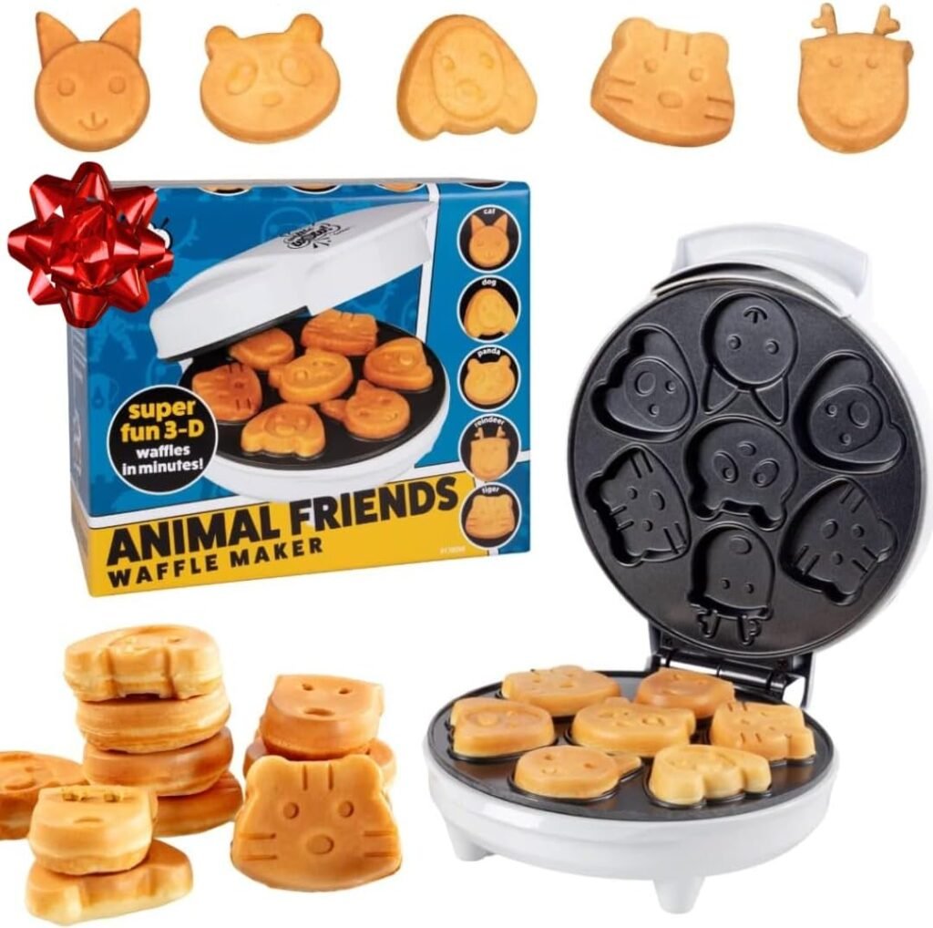 Animal Mini Waffle Maker - Make 7 Different Shaped Pancakes - Includes a Cat Dog Reindeer  More- Electric Nonstick Waffler Iron, Pan Cake Cooker Baker Makes Fun Breakfast or Gift for Kids, Adults