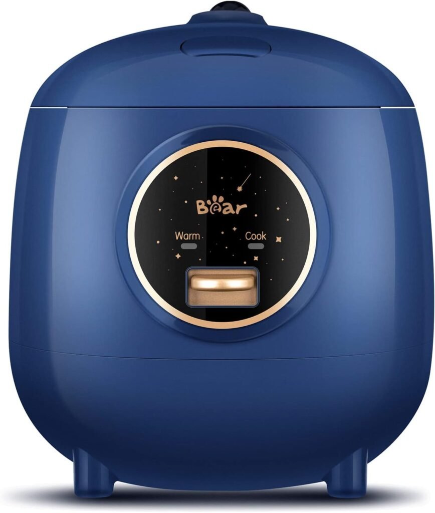 Bear Mini Rice Cooker 2 Cups Uncooked, 1.2L Portable Non-Stick Small Travel Rice Cooker, BPA Free, One Button to Cook and Keep Warm Function, Blue: Home  Kitchen