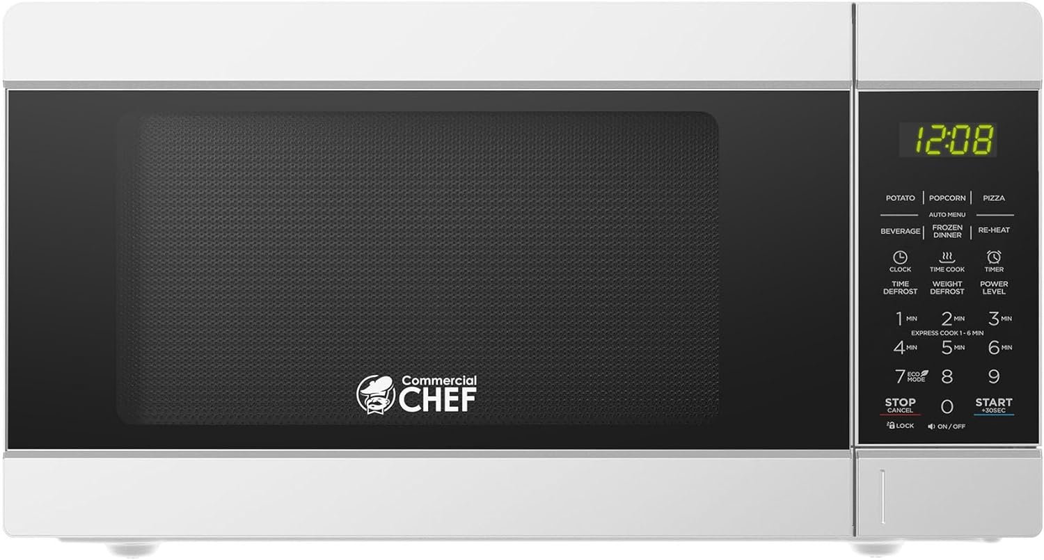 COMMERCIAL CHEF 0.7 Cubic Foot Microwave with 10 Power Levels, Small Microwave with Pull Handle, 700W Countertop Microwave Up to 99 Minute Timer and Digital Display, Black