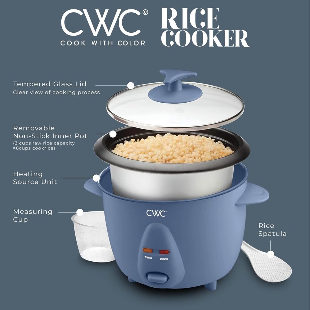 COOK WITH COLOR 6 Cup Rice Cooker 300W - Effortless Cooking and Perfectly, Cooks 3 Cups of Raw Rice for 6 Cups of Cooked Rice, Navy