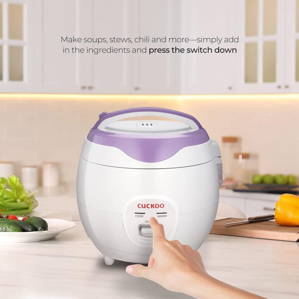 Cuckoo CR-0671V 6 Cup Basic Electric Rice Cooker and Warmer, Nonstick Inner Pot, White/Purple