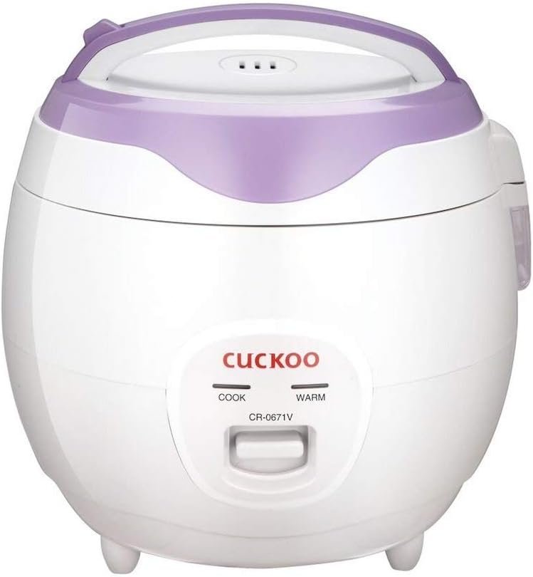 Cuckoo CR-0671V 6 Cup Basic Electric Rice Cooker and Warmer, Nonstick Inner Pot, White/Purple