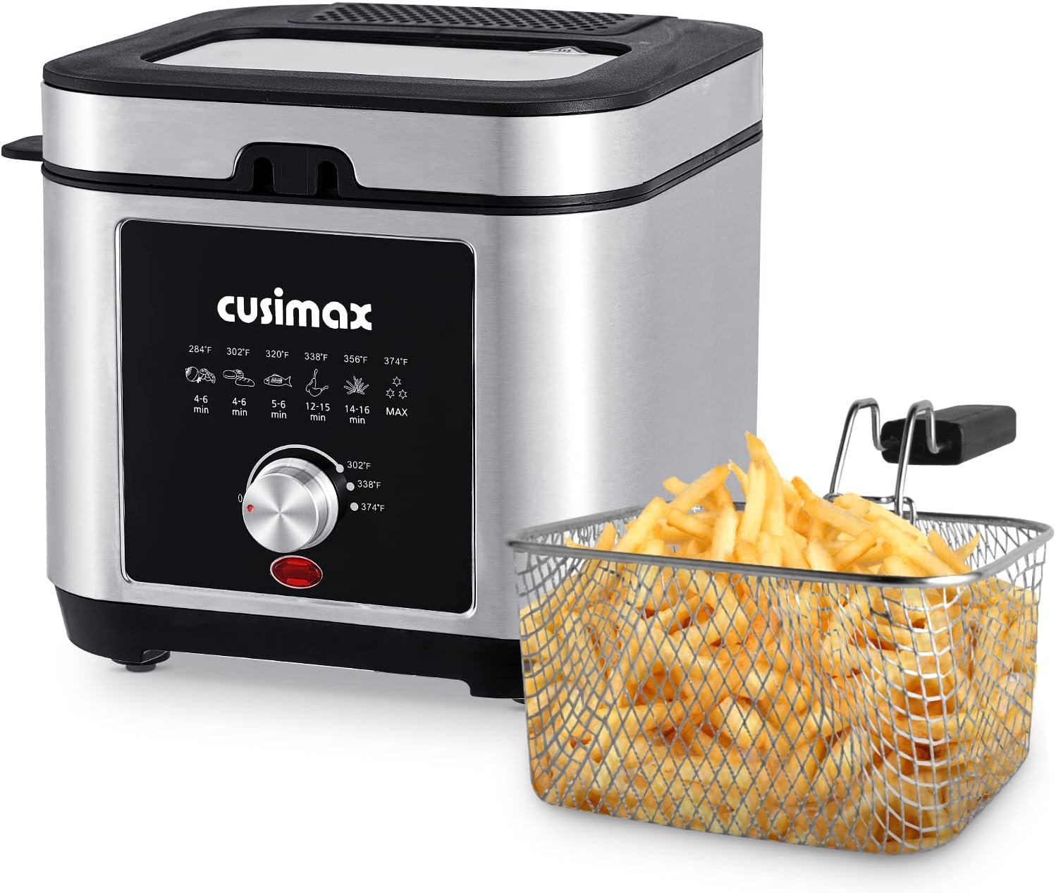 CUSIMAX Deep Fryer with Basket 2.6Qt 1200-Watt Electric Deep Fryer For the Home, with Drip Hook, Removable Lid, View Window and Oil Filtration Deep Fat Fryer