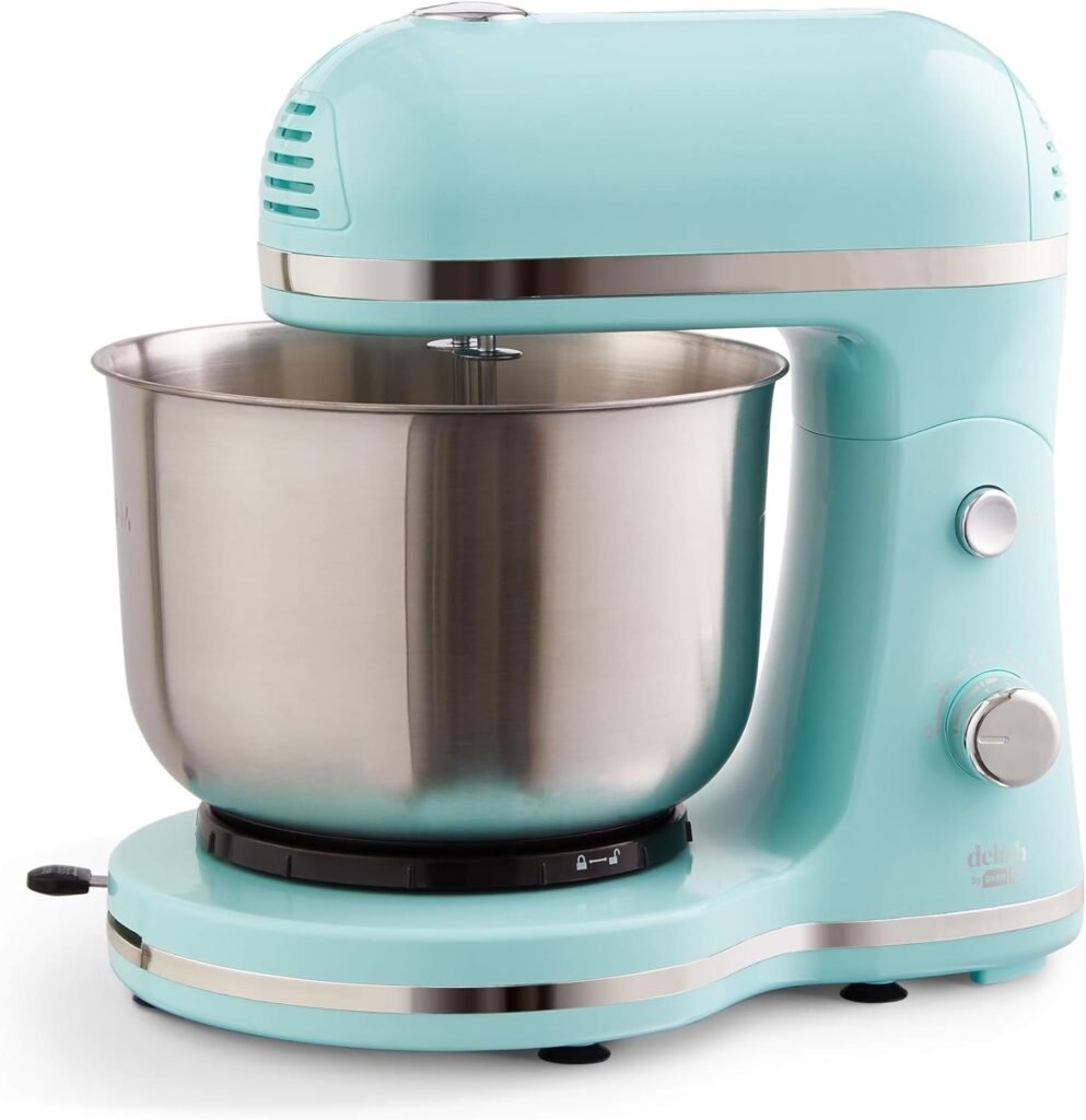 DASH Delish by DASH Compact Stand Mixer, 3.5 Quart with Beaters  Dough Hooks Included - Blue