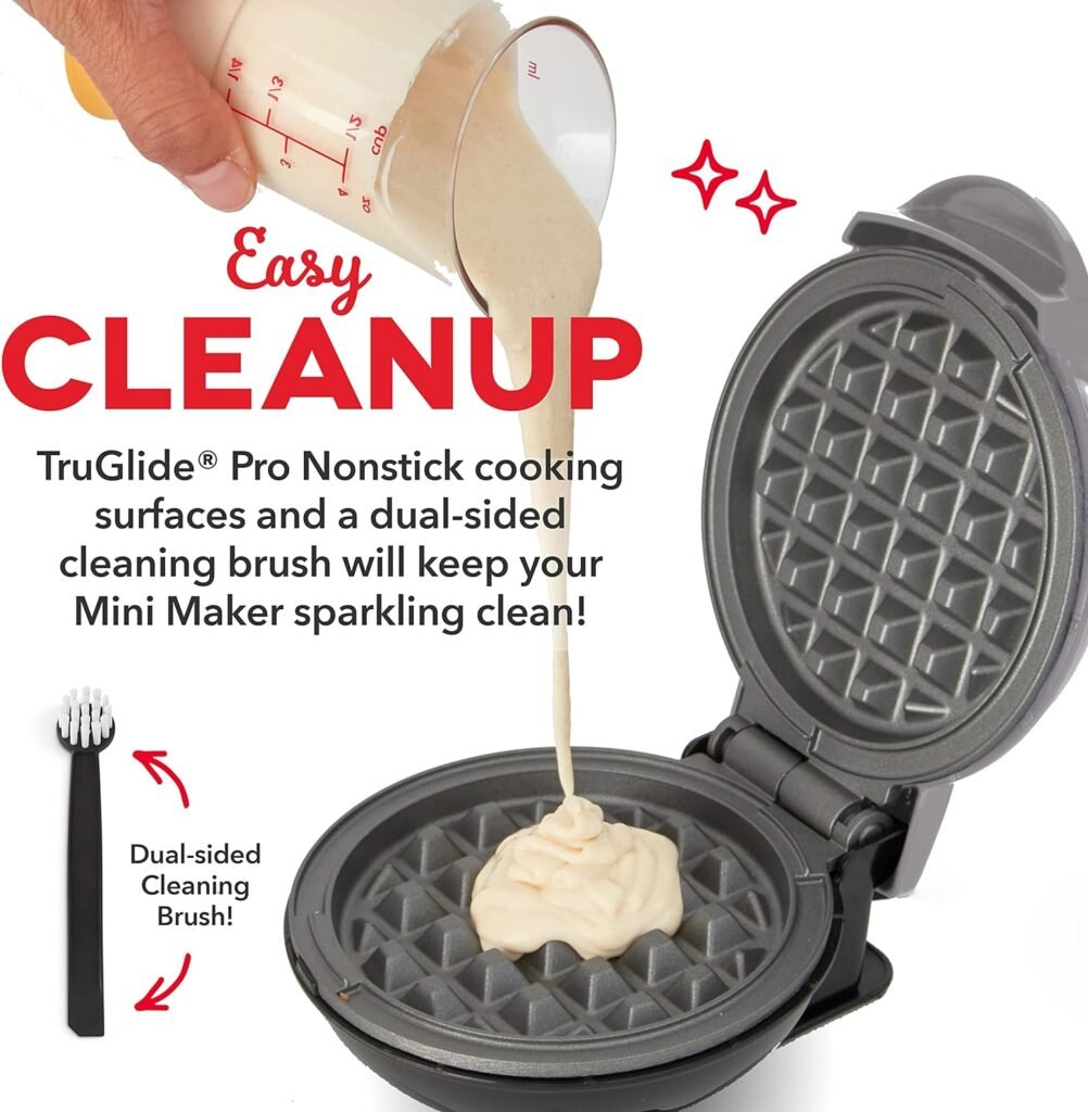 DASH Deluxe Mini Maker for Individual Waffles, Hash Browns, Keto Chaffles with Included Brush and Cord Wrap, and Easy to Clean Non-Stick Surfaces, 4 Inch, Storm Grey